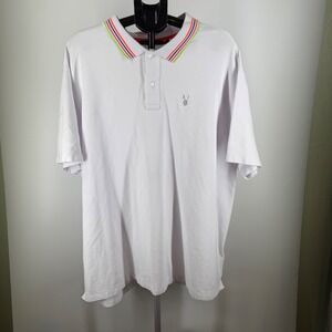 Psycho Bunny Mens White Pima Cotton Polo Shirt Neon Striped Collar Size 3XL